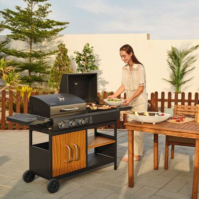 Inferno Hybrid (Gas + Charcoal) 3-Burner BBQ Grill - Black - Inf02