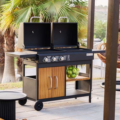 Inferno Hybrid (Gas + Charcoal) 3-Burner BBQ Grill - Black - Inf02