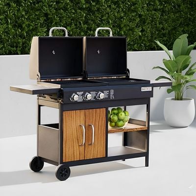 Inferno Hybrid (Gas + Charcoal) 3-Burner BBQ Grill - Black - Inf02