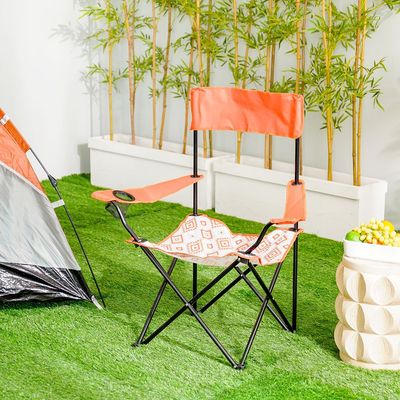 Folding Picnic Chair - Orange/White - 54x54x92 cm