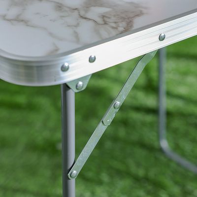 Picnic Folding Table - 80x60x70 cm - White Marble Finish