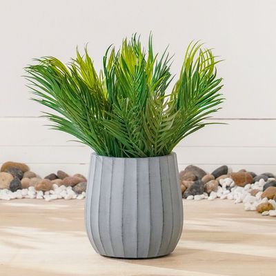 Fiber Clay Pot - Wide Ribs - Grey - 22x22x22 CM