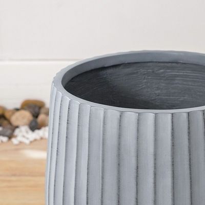 Fiber Clay Pot - Wide Ribs - Grey - 22x22x22 CM