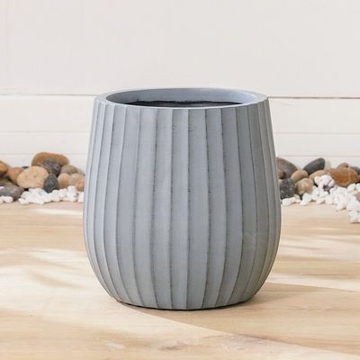 Fiber Clay Pot - Wide Ribs - Grey - 32x32x32 CM