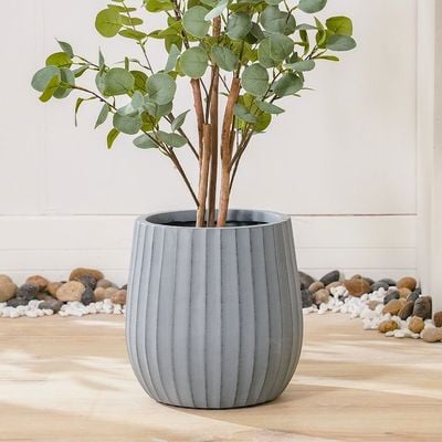 Fiber Clay Pot - Wide Ribs - Grey - 32x32x32 CM