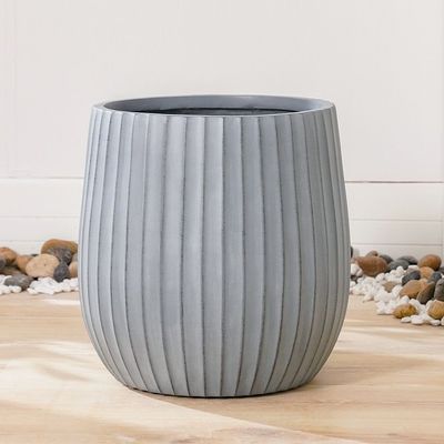 Fiber Clay Pot - Wide Ribs - Off-White - 44x44x44 CM