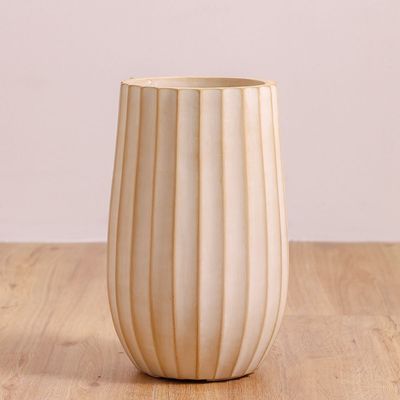 Fiber Clay Pot - Wide Ribs - Off-White - 25x25x40 CM 