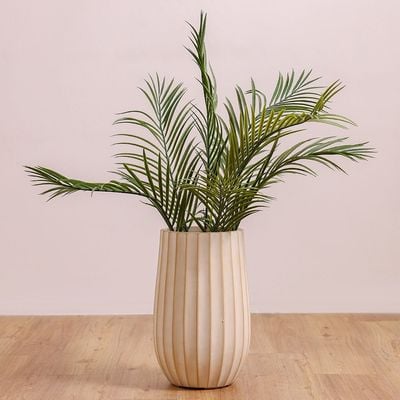 Fiber Clay Pot - Wide Ribs - Off-White - 25x25x40 CM 