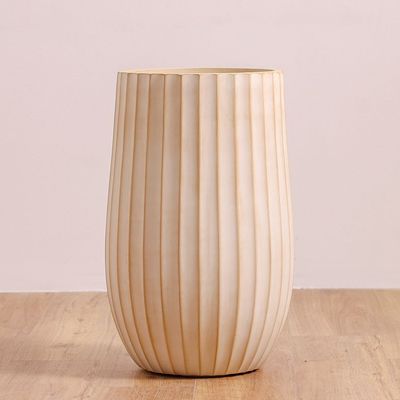 Fiber Clay Pot - Wide Ribs - Off-White - 35x35x55 CM 