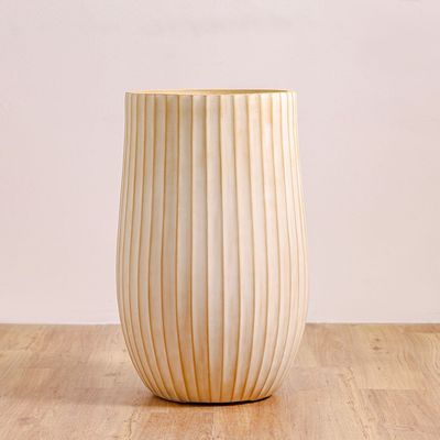 Fiber Clay Pot - Wide Ribs - Off-White - 48x48x75 CM 