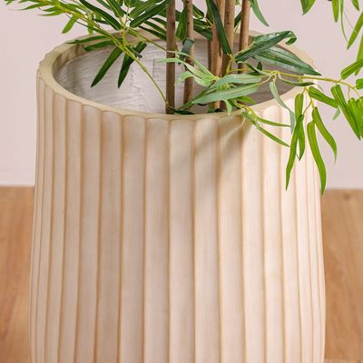 Fiber Clay Pot - Wide Ribs - Off-White - 48x48x75 CM 