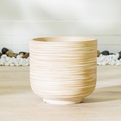 Fiber Clay Pot - Rattan Design - Beige - 24x24x22 CM 