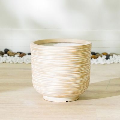 Fiber Clay Pot - Rattan Design - Beige - 30x30x28 CM 