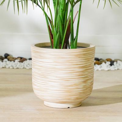 Fiber Clay Pot - Rattan Design - Beige - 30x30x28 CM 