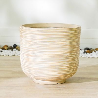 Fiber Clay Pot - Rattan Design - Beige - 37x37x34 CM 