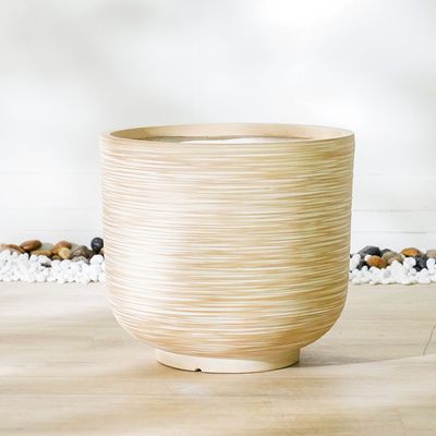 Fiber Clay Pot - Rattan Design - Beige - 44x44x40 CM 