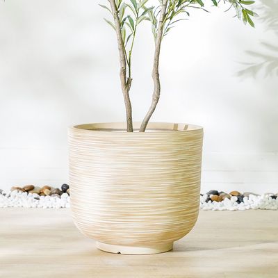 Fiber Clay Pot - Rattan Design - Beige - 44x44x40 CM 