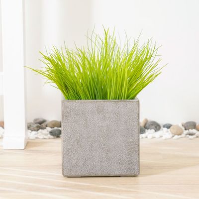 Fiber Clay Square Pot with Rough Design - Dark Grey - 25x25x25 CM 