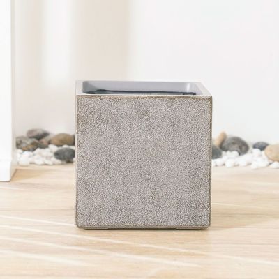 Fiber Clay Square Pot with Rough Design - Dark Grey - 25x25x25 CM 