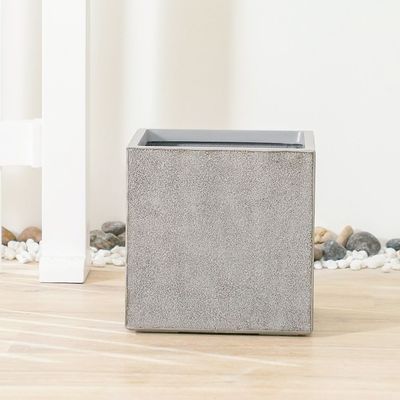 Fiber Clay Square Pot with Rough Design - Dark Grey - 30x30x30 CM 