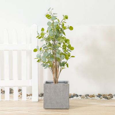 Fiber Clay Square Pot with Rough Design - Dark Grey - 30x30x30 CM 