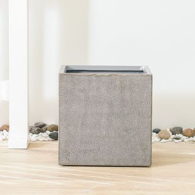 Fiber Clay Square Pot with Rough Design - Dark Grey - 37x37x37 CM 