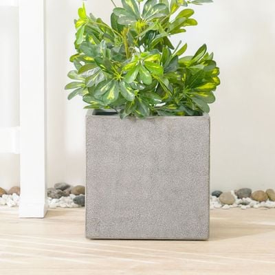 Fiber Clay Square Pot with Rough Design - Dark Grey - 37x37x37 CM 