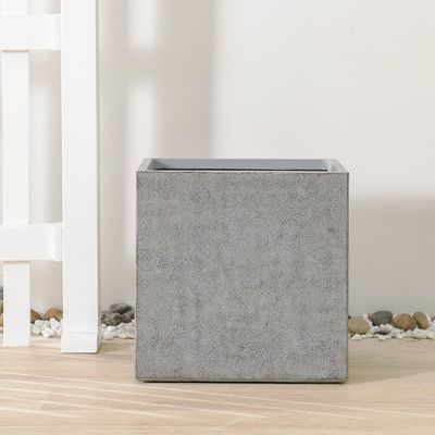 Fiber Clay Square Pot with Rough Design - Dark Grey - 44x44x44 CM