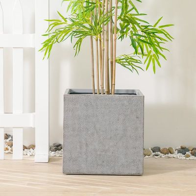 Fiber Clay Square Pot with Rough Design - Dark Grey - 44x44x44 CM