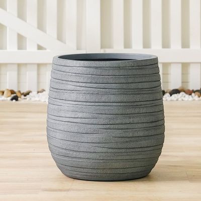 Fiber Clay Pot with Ribbon Design - Dark Grey - 44x44x44 CM