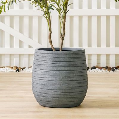 Fiber Clay Pot with Ribbon Design - Dark Grey - 44x44x44 CM