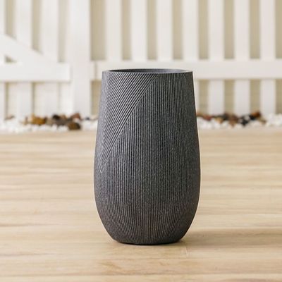 Fiber Clay Pot with Symmetry Stripes - Grey - 25x25x40 CM