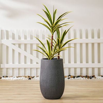 Fiber Clay Pot with Symmetry Stripes - Grey - 34.5x34.5x55 CM