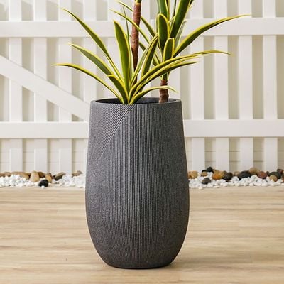 Fiber Clay Pot with Symmetry Stripes - Grey - 34.5x34.5x55 CM