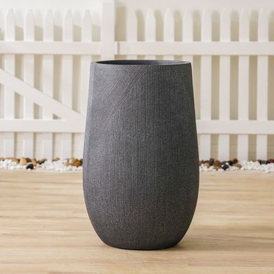 Fiber Clay Pot with Symmetry Stripes - Grey - 47.5x47.5x75 CM