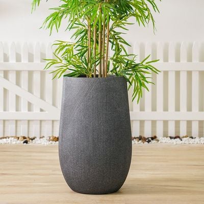 Fiber Clay Pot with Symmetry Stripes - Grey - 47.5x47.5x75 CM