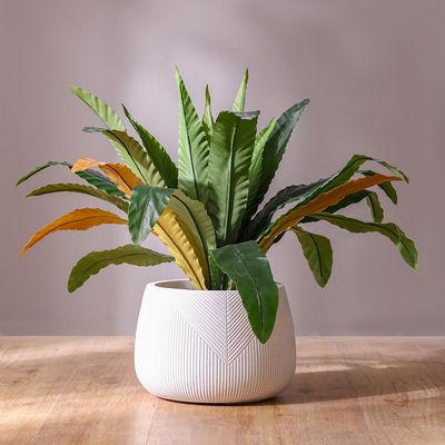 Fiber Clay Pot with Symmetry Stripes - White - 29x29x20 CM 