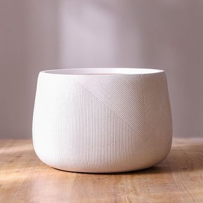 Fiber Clay Pot with Symmetry Stripes - White - 42x42x29 CM 