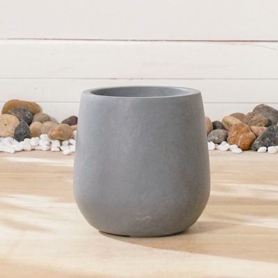 Fiber Clay Pot with Smooth Design - Grey - 21x21x21 CM 