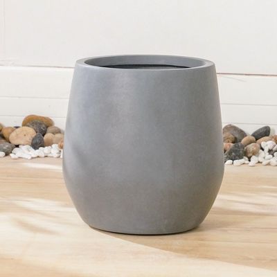 Fiber Clay Pot with Smooth Design - Grey - 32x32x32 CM 