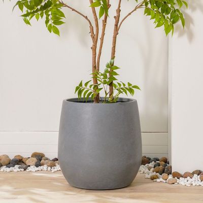 Fiber Clay Pot with Smooth Design - Grey - 44.5x44.5x44 CM 