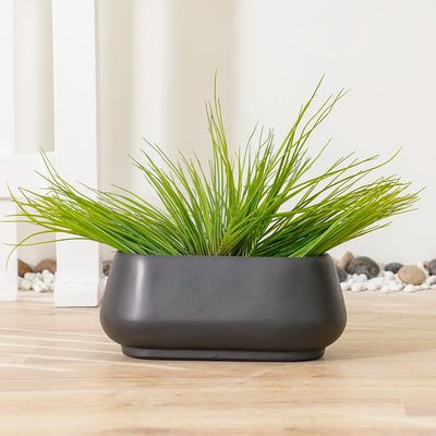 Fiber Clay Pot with Smooth Design - Dark Grey - 40x20x16 CM 