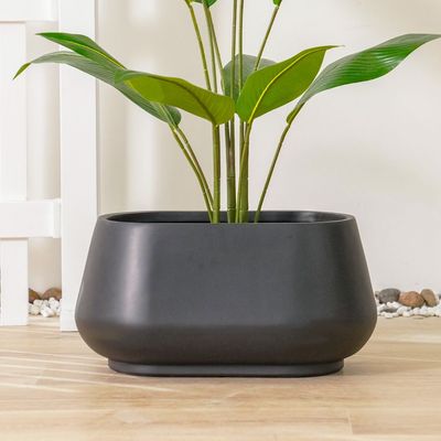 Fiber Clay Pot with Smooth Design - Dark Grey - 60x37x30 CM 