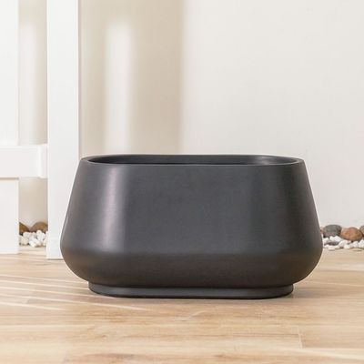 Fiber Clay Pot with Smooth Design - Dark Grey - 60x37x30 CM 