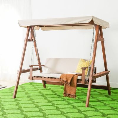 Camry 2-Seater Wooden Swing with Canopy - Brown/Beige