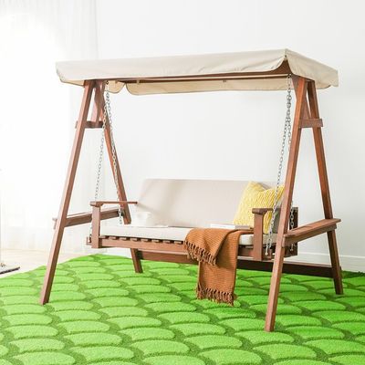 Camry 2-Seater Wooden Swing with Canopy - Brown/Beige