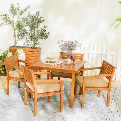 Coral Wooden 1 + 4-Seater Dining Set - Brown 