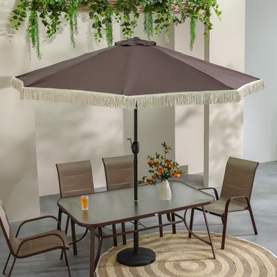 Oasis Umbrella with Tassel without Base - Coffee - 2.7m - With 6-Month Warranty