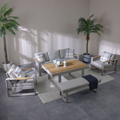 Optimum 7-Seater Sofa Set + Bench - Khaki/Grey - With 2-Year Warranty