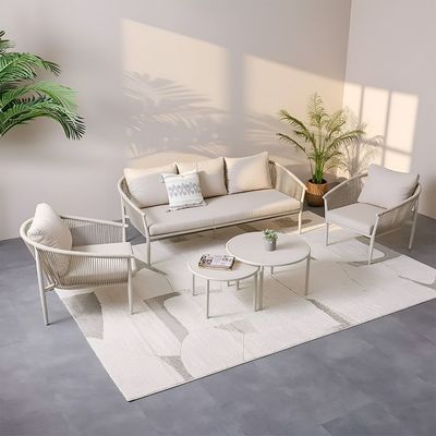 Santa Cruz 5-Seater Aluminum Rope Sofa Set with 2 Tables - Beige - With 1-Year Warranty